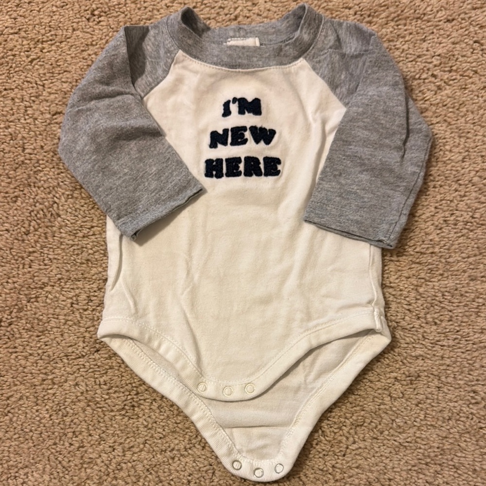 Gray and White “I’m New Here” One Piece